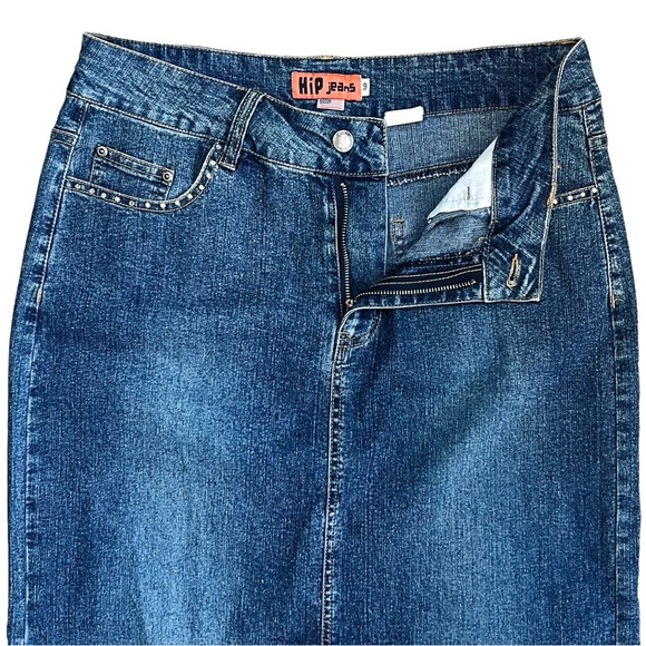 Hip Jeans Sz M VTG Denim Maxi Skirt Y2K Butterfly Rhinestone Embroidered - Picture 6 of 10